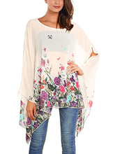 Load image into Gallery viewer, DJT Women's Summer Floral Printed Chiffon Caftan Poncho Cover Ups Tunic Tops One Size Wine Floral
