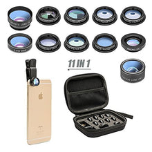 Load image into Gallery viewer, 11 in 1 Cell Phone Camera Lens Kit Wide Angle Lens &amp; Macro Lens+Fisheye Lens+Telephoto Lens+CPL/Flow/Radial/Star/Soft Filter+Kaleidoscope Lens Compatible for iPhone Samsung Sony and Most of Smartphone
