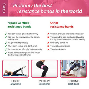 Booty 3 Resistance Bands for Legs and Butt Set, Exercise Bands Fitness Bands - Video Workout, Resistance Loops Hip Thigh Glute Bands Non Slip Fabric, Elastic Strength Squat Band Beginner-Professional