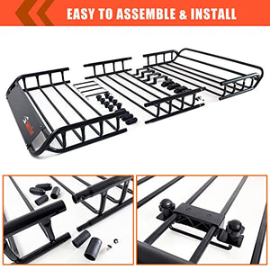 MeeFar Roof Rack Carrier Basket Universal Rooftop Cargo Carrier Basket 51" X 36" X 5" + Waterproof Cargo Bag 15 Cubic Feet (44" 34" 17"), and Cargo Net with Attachment Hooks, Ratchet Straps