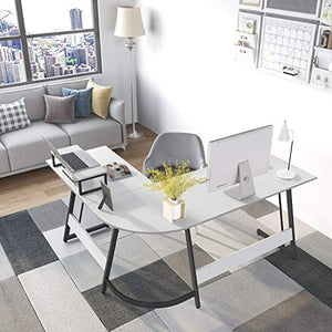 CubiCubi Modern L-Shaped Desk Computer Corner Desk, 59.1" Home Office Writing Study Workstation with Small Table, Space Saving, Easy to Assemble, White