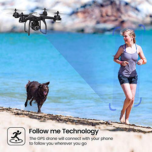 Drone with 1080P HD Camera, Potensic T18 GPS FPV RC Quadcopter with Adjustable Wide-Angle WiFi Camera, Auto Return Home, Altitude Hold, Follow Me, 2 Batteries and Aluminum Carrying Case