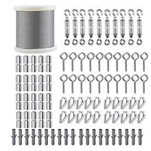 Load image into Gallery viewer, TooTaci Turnbuckle Wire Tensioner Strainer kit with 1/16" Stainless Steel Coated Cable Wire Rope 200ft, M5 Stainless Turnbuckle,Cable Tensioner Kit for Cable Railing, Picture Hanging, Lights Hanging
