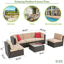 Load image into Gallery viewer, Vongrasig 6 Piece Small Patio Furniture Sets, Outdoor Sectional Sofa All Weather PE Wicker Patio Sofa Couch Garden Backyard Conversation Set with Glass Table,Beige Cushions and Red Pillows (Beige)
