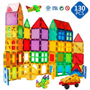 Magnet Building Tiles 130 Pcs 3D Toys Magnets Magnetic Blocks Set Preschool Toys Gifts for 3 4 5 Years Old Age Boys Girls and Toddlers.