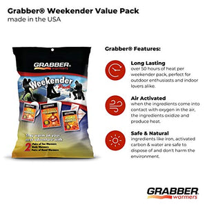 Grabber Warmers Grabber Weekender Multi-Warmer Pack, 2 Pair Hand, 2 Pair Toe, 2 Peel N' Stick Body Warmers, 6-Count, One Size