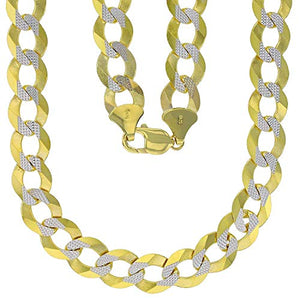 14K Two Tone Solid Gold 13.50mm Cuban White Pave Diamond Cut Chain | 28" Necklaces | Italian Gold Cuban Necklaces for Men and Women