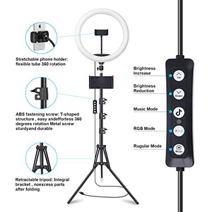 12" Selfie Ring Light with 63" Tripod Stand & 3 Phone Holder, LED Camera Ringlight with 48 RGB Colors Modes & Musical Rhythm Mode and 12 Brightness Dimmable for Makeup/Photography/Videos/Vlog/TikTok