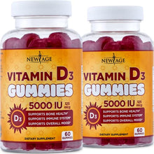 Load image into Gallery viewer, Vitamin D3 5000 IU 125mcg Gummies by New Age - 2 Pack - Support Immune Health - Non-GMO, Gluten-Free, Dairy-Free, No Gelatin - 120 Count
