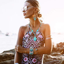 Load image into Gallery viewer, Hicarer 3 Pieces Bohemian Turquoise Set Turquoise Pendant Necklace, Vintage Turquoise Dangle Earrings, Stretchable Turquoise Bracelet for Women Statement Boho Jewelry Set
