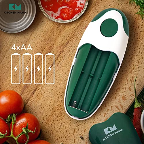 Load image into Gallery viewer, Kitchen Mama Electric Can Opener 2.0: Upgraded Blade Opens Any Can Shape - No Sharp Edge, Food-Safe, Handy with Lid Lift, Battery Operated Handheld Can Opener (Alpine Green)