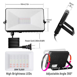 Albrillo 30W RGB LED Flood Light, Color Changing Floodlight 100W Equivalent, 11 Colors 4 Modes, IP66 Waterproof, Dimmable and Timing, Outdoor for Halloween Party Landscape Stage Lighting, 2 Pack