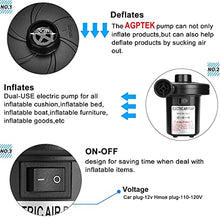 Load image into Gallery viewer, Electric Air Pump, AGPtEK Portable Quick-Fill Air Pump with 3 Nozzles, 110V AC/12V DC, Perfect Inflator/Deflator Pumps for Outdoor Camping, Inflatable Cushions, Air Mattress Beds, Boats, Swimming Ring
