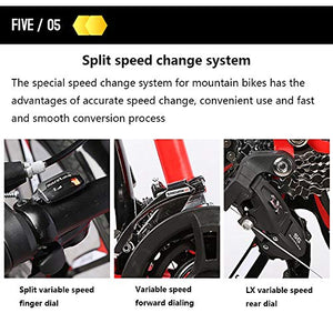 GYZLZZB Ten Knife Wheels Adult 26 Inch 21-Speed Bicycle Full Suspension Gears Dual Disc Brakes Mountain Bicycle, High-Carbon Steel Outdoors Mountain Bike with Shelves and Fenders(Red)