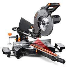 Load image into Gallery viewer, Sliding Miter Saw, ENGiNDOT 10-Inch Single Bevel Compound Miter Saw with 15-Amp Motor, Double Speed (4500 &amp; 3200 RPM), Laser Guide, 3 Blades, Bevel Cut (0°- 45°) for Wood, PVC or Soft Metal Cutting

