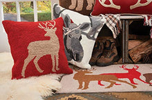 Load image into Gallery viewer, C&amp;F Home Buck Lodge Cabin Holiday Christmas Winter Xmas Red Tan Handcrafted Premium Hooked Decorative Throw Pillow 18 x 18 Red
