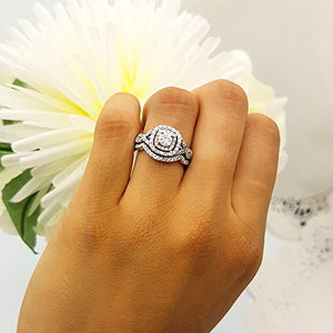 Dazzlingrock Collection 1.00 Carat (ctw) 14K White Diamond Swirl Bridal Halo Engagement Ring Set 1 CT, White Gold, Size 5