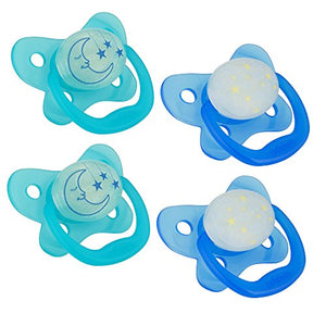 Dr. Brown's PreVent Contour Glow in the Dark Pacifier, Stage 2 (6-12m), Blue, 4-Pack