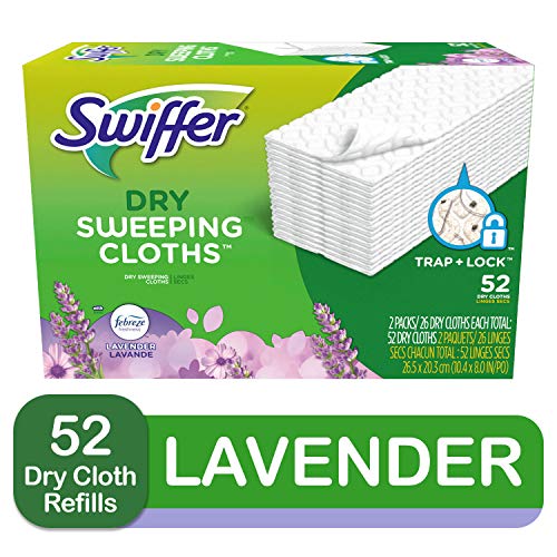 Swiffer Sweeper Dry Sweeping Pad, Multi Surface Refills for Dusters Floor Mop with Febreze Lavender Scent, 26 Count (Pack of 2)