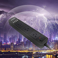 Load image into Gallery viewer, 2 Prong Power Strip, 3-Outlet Surge Protector Power Strip with 4 USB Charging Ports, 6.6ft Extension Long Cord for Smartphone Home Indoor Office Desktop, Black
