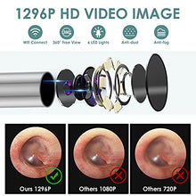 Load image into Gallery viewer, Ear Wax Removal Tool Camera, Smart Visual Ear Cleaner, 1296P FHD Wireless Ear Otoscope with 6 LED Lights, IP67 Waterproof WiFi Ear Cleaning Kit, Ear Camera for iPhone, iPad, Android Smart Phone, Black
