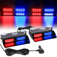 Load image into Gallery viewer, Linkitom 2 in 1 Red/Blue 16 LED Emergency Hazard Warning Strobe Flashing Lights w/Suction Cups for Law Enforcement Car Truck Vehicles Interior Front/Rear Windshield Dash Deck

