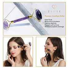 Load image into Gallery viewer, Amethyst Roller by Esmee Luxury Facial Massager Stone Roller Purple Jade Roller Real and Natural Amethyst Crystal Anti-aging Face Slimming and Depuffing Beauty Tool for Face and Eyes
