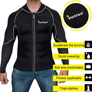 Men Sweat Neoprene Weight Loss Sauna Suit Workout Shirt Body Shaper Fitness Jacket Gym Top Clothes Shapewear Long Sleeve (Black, M)