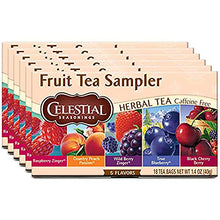 Load image into Gallery viewer, Celestial Seasonings Herbal Tea, Fruit Tea Sampler, Raspberry Zinger, Country Peach Passion, Wild Berry, True Blueberry &amp; Black Cherry Berry, Caffeine Free, 18 Tea Bags (Pack of 6)
