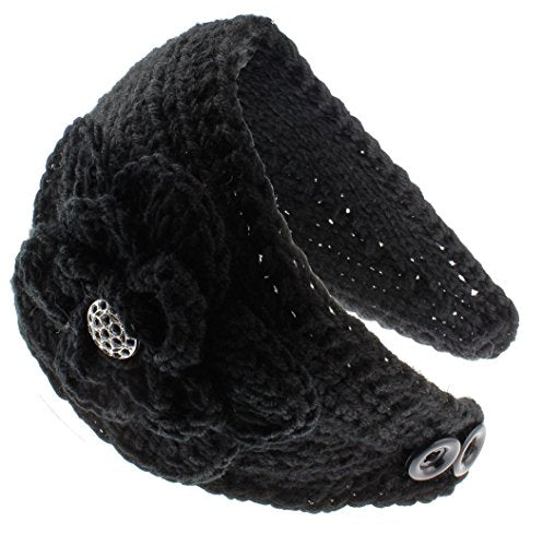KMystic Knit Winter Headband Ear Warmer with Sparkles (Rhinestone Black)
