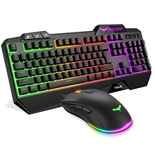 Load image into Gallery viewer, havit Wired Gaming Keyboard Mouse Combo LED Rainbow Backlit Gaming Keyboard RGB Gaming Mouse Ergonomic Wrist Rest 104 Keys Keyboard Mouse 4800 DPI for Windows &amp; Mac PC Gamers (Black)
