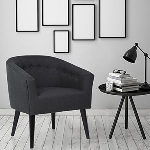 LSSBOUGHT Stylish Upholstered Button Tufted Fabric Living Room Accent Chair with Solid Wood Legs and Armrest, Charcoal