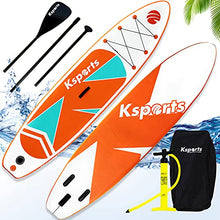 Load image into Gallery viewer, Ksports Inflatable Stand Up Paddle Board Orange 10.6ftⅹ32inⅹ6in, Quality SUP Accessories, Backpack, Waterproof Phone Bag. Wide Stance, Non-Slip Deck, Straps 6xD Rings for Superior Paddling Experience
