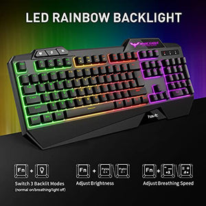 havit Wired Gaming Keyboard Mouse Combo LED Rainbow Backlit Gaming Keyboard RGB Gaming Mouse Ergonomic Wrist Rest 104 Keys Keyboard Mouse 4800 DPI for Windows & Mac PC Gamers (Black)