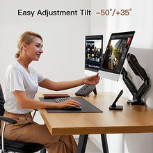 Load image into Gallery viewer, HUANUO Dual Monitor Stand, Adjustable Spring Monitor Desk Mount Swivel Vesa Bracket with C Clamp/Grommet Mounting Base for 17 to 27 Inch Computer Screens, Each Arm Holds 4.4 to 14.3lbs
