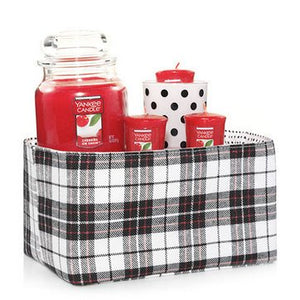 Yankee Candle Cherries ON Snow Plaid 5 Piece Fragrance Filled Gift Tote Set