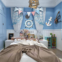 Load image into Gallery viewer, 2 Pack 11" Nautical Beach Wooden Ship Wheel and 11" Wooden Anchor with Sailboat Nautical Boat Steering Wheel Rudder Anchor Wall Art Decor Door Hanging Ornament Beach Theme Home Decoration(Light Blue)
