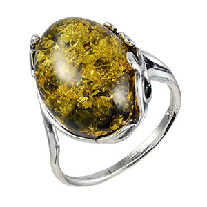 HolidayGiftShops Sterling Silver and Baltic Green Amber Ring Dana- Size 7