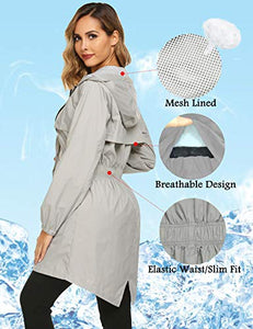 Avoogue Womens Rain Coat Waterproof Lightweight Rain Jacket Active Hooded Women's Trench Coats Grey