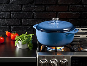 Lodge 7.5 Quart Enameled Cast Iron Dutch Oven. XL Blue Enamel Dutch Oven (Carribean Blue) -