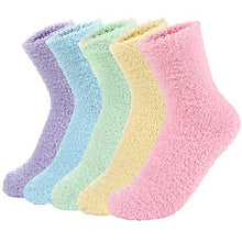 Load image into Gallery viewer, Zando Women&#39;s Winter Fuzzy Warm Crew Sock Microfiber Cozy Sleeping Plush Socks Thick Fluffy Slipper Sock Casual Super Soft Home Sock 5 Pairs Rainbow Solid One Size
