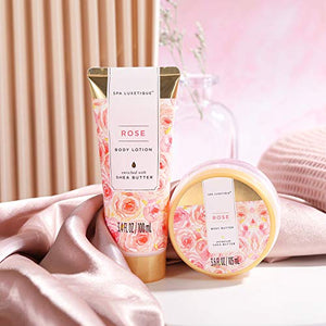 Spa Luxetique Spa Gift Basket, Rose Bath Gift Baskets, Bath Gifts for Women, Luxury 8 Pcs Home Bath Gift Set Includes Bath Bombs, Bath Salts, Bubble Bath, Body Lotion, Best Gift Set for Women.