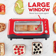 Load image into Gallery viewer, Dash Clear View Toaster: Extra Wide Slot Toaster with See Through Window - Defrost, Reheat + Auto Shut Off Feature for Bagels, Specialty Breads &amp; other Baked Goods - Red
