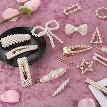 Load image into Gallery viewer, Pearl Hair Barrettes for Women Girls, Funtopia 18pcs Fashion Sweet Artificial Pearl Hair Clips Geometric Barrette Decorative Bobby Pins Bow Alligator Clips for Party Wedding Daily, Applies to Bun Updo
