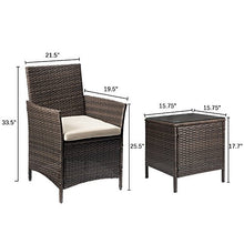 Load image into Gallery viewer, Devoko Patio Porch Furniture Sets 3 Pieces PE Rattan Wicker Chairs with Table Outdoor Garden Furniture Sets (Brown/Beige)
