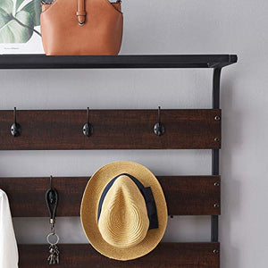 MHAOSEHU Entryway Coat Rack Bench, Modern Hall Tree with Storage Bench, Wood and Metal Hallway Bench with Coat Rack, Espresso 3-in-1 Design