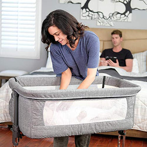Mika Micky Bedside Sleeper Easy Folding Portable Crib,Grey