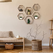 Load image into Gallery viewer, LIANTRAL Hexagon Floating Shelves, Wall Mounted Rustic Honeycomb Display Hanging Shelf for Living Room Bedroom
