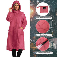 Load image into Gallery viewer, Womens Long Hooded Rain Jacket Waterproof Lightweight Raincoat Windbreaker Pink X-Large
