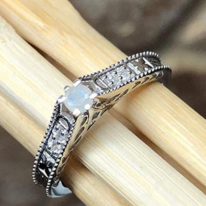 Genuine Rainbow Moonstone 925 Solid Sterling Silver Engagement Ring Size 7, 7.75, 8, 8.75, 9